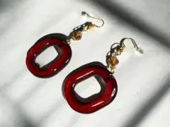 ピアス (イヤリング)　【大ぶり】　ラズベリーレッド×オーロラオレンジ
