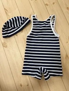 ストライプ水着と帽子セット 90サイズ