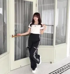 evelyn リボンカットラインパンツ BK