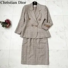シルク混❤️Christian Dior セットアップ　スーツ　チェック　レザー