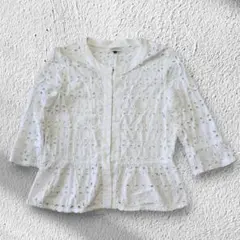 オットー シャツ ブラウス 七分袖 刺繍入り ホワイト Lサイズ