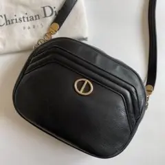 【美品】ディオール ショルダーバッグ CD金具 チェーン シボ革 レザー 黒