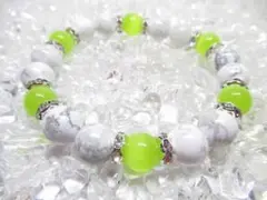 〇【グリーンキャッツアイ×ハウライト】天然石ブレスレットパワーストーン