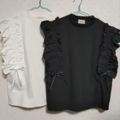 新品未使用 フリルノースリーブTシャツ黒＆白２色セット