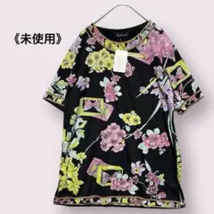 《未使用》カッソトー Ｔシャツ 花柄 総柄 蝶 ブラック 黒 M-L