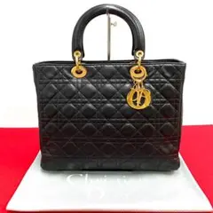 極 美品 クリスチャンディオール レディディオール カナージュ トートバッグ 黒