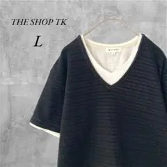 THE SHOP TK／ティアード風 半袖カットソー ボーダー 黒 Lサイズ