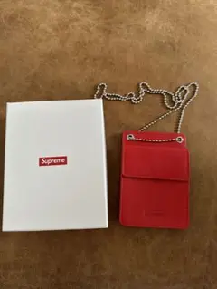 supreme Leather ID Holder + Wallet Red