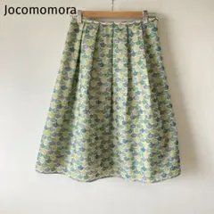 ホコモモラ　総刺繍デザインスカート　グリーン　　膝丈　ナチュラル　おしゃれ着　Ｌ