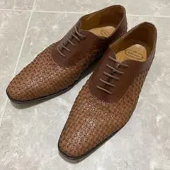 ブラウンレザー編み込みシューズ