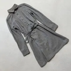 ウール混シャツワンピース 長 ベルト付きグレーM