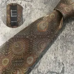 AN034 dunhill 渦巻き模様 ブラウン シルク ネクタイ