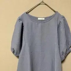 ドレスキップ　パフスリーブブラウス(M)パープル無地ボートネック　キレイめ