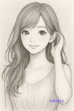 手描き鉛筆画 大人女子イラスト おしゃれポートレートNo.63