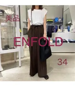 ENFOLD リネンライク ワイドゴムTROUSERS ブラウン 34