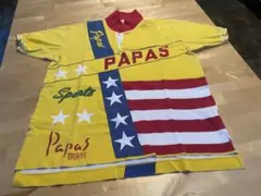 PAPAS イエロー ポロシャツ ストライプ