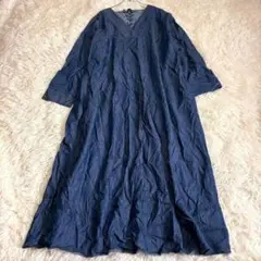 n6147 美品✨ロング丈フレアデニムワンピース XL 大きいサイズ 体型カバー