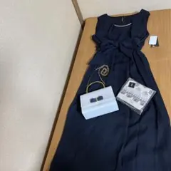 3点セット❣️『ネイビーリボンドレス＆バッグ＆BIGIハンカチ』