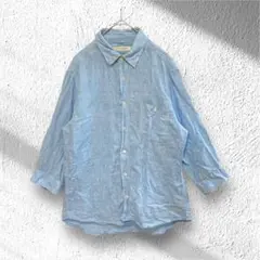美品 ジャーナルスタンダード【M】リネンシャツ 7分袖 牛革 メンズ 水色