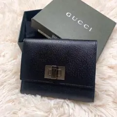 美品 箱付き✨ グッチ 二つ折り財布 ターンロック レザー ブラック 黒