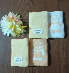 8重ガーゼ　ハーフハンカチ2枚　ほしイエロー＆パンダ