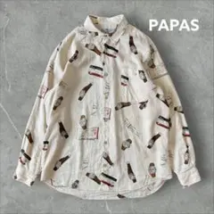 Papas リネンシャツ 総柄 腕時計 ベージュ Papas island