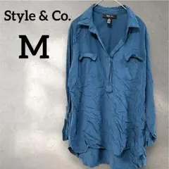 Style & Co.【M】青系 トップス 長袖 ロールアップスリーブ Ｖネック