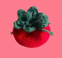 【かぎ針編み】トマトポーチ編み物・巾着・ハンドメイド　即購入可