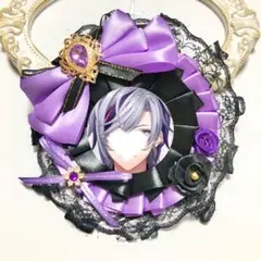 痛ロゼット ロゼット ハンドメイド 薄紫×黒レース