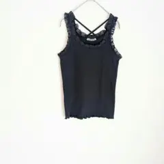 ナイスクラップ フリル　バッククロス　タンクトップ リブ　キャミソール　ネイビー