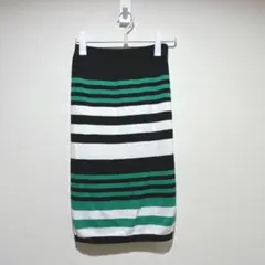 【エヴリス】タイトニットスカート　ひざ丈　Sサイズ　ウエストゴム　ボーダー柄
