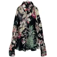 【美品】ジャストカヴァリ JUST CAVALLI 花柄長袖シャツ シルク