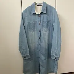 デニム風 シャツワンピース ライトブルー　レディース　M 色あせ加工 薄手