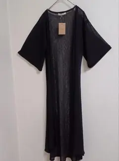 新品 ガウン風 ロングカーディガン 羽織 ブラック Lサイズ