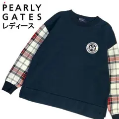 PEARLY GATES スウェットトレーナー 袖チェック柄 ネイビー 1