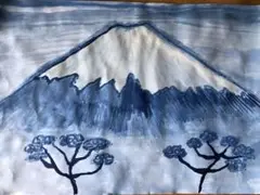富士山 水彩画 青色系