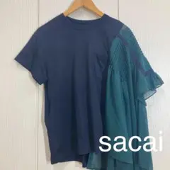sacai サカイ ブラウス ドッキング Tシャツ プリーツ フレア 切り替え