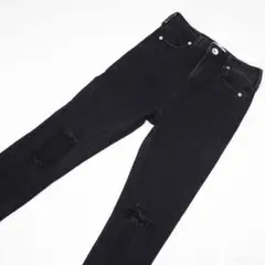 ジェイダ KNEEダメージ クラッシュ加工 ストレッチジーンズ ブラック XS