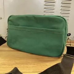 帆布ショルダーバッグ 斜めがけかばん ハンドメイド ボトルグリーン色