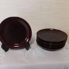椿皿 5枚セット 深い赤色