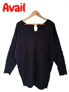 【Avail】ドルマンニット プルオーバー リブ編み ブラック 長袖ニット