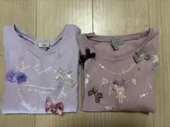 エニファム 薄紫リボン刺繍長袖カットソー 110cm 2枚セット