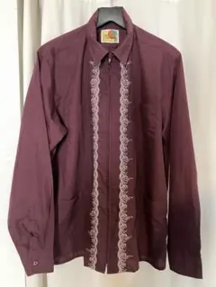 GUAYABERA バーガンディ ヴィンテージ　キューバシャツ　ジップタイプ