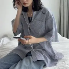 VACANCY ランダム刺繍ハーフスリーブオーバーシャツ
