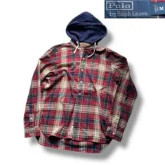 未使用品 POLOラルフローレン スウェットフード付き ネルシャツ size M
