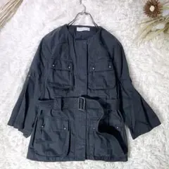 【スピックアンドスパン】コットンジャケット S 黒 ベルト付き トップス 春秋