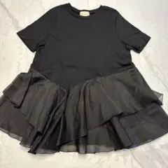 81 UNITED ARROWS シアー　ペプラム　フリル　Tシャツ 黒　日本製
