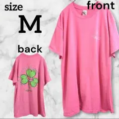 GILDAN【M】ピンク クローバー Tシャツ 三葉 かわいい 明るい 鮮やか