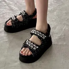 CHANEL 25SS サンダル ツイード 厚底 ビジュー パール GRL - ツイードパールビジュー厚底サンダルの通販 by ハチ's