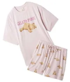 【週末セール】ジェラートピケ　ベアワンポイントTシャツ&ショートパンツ　ピンク